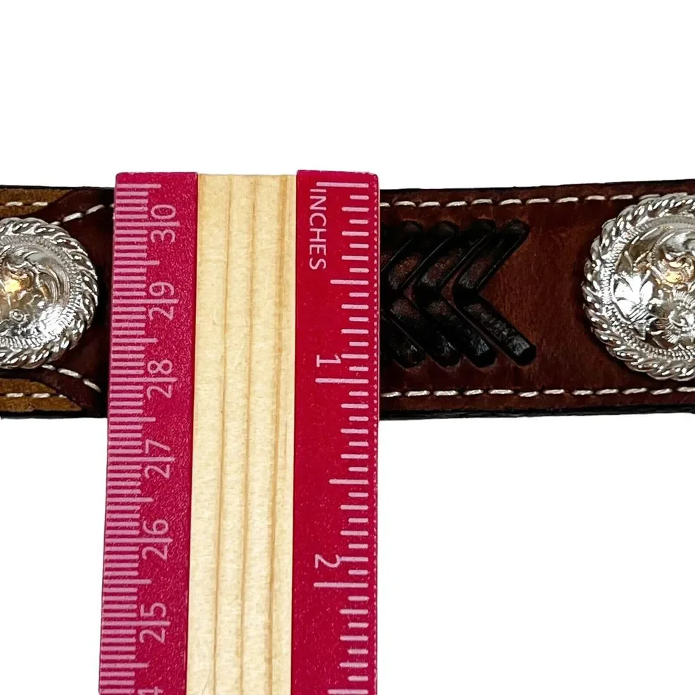 Nocona N4421644 Brown Leather Overlay Buckle Western Belt Youth Sz 24